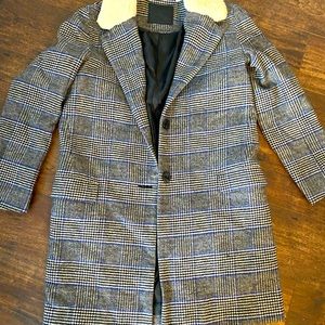 Levi Strauss Winter Jacket Fur Collar Black White Plaid XS